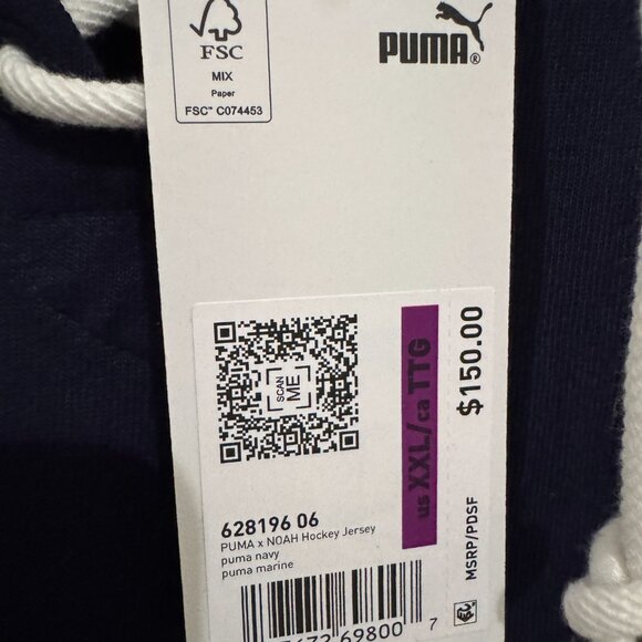 PUMA x Noah Striped V Neck Long Sleeve Hockey Jersey Blue 628196-06 Size 2XL NEW - Picture 8 of 12